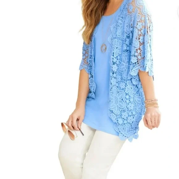 Catherines Women's Plus Size Graceful
Crochet Wrap Size 3X French Blue - Picture 1 of 8